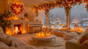 🔥 Романтический камин и вечерний джаз ❄️ Свечи, рояль и снег за окном