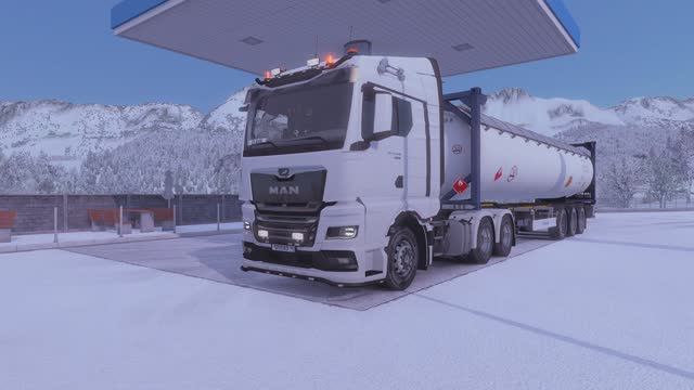 HDR 4K Euro Truck Simulator 2 TruckersMP Симулятор MAN Эпическая Графика_Зима легкий снег. смотреть онлайн