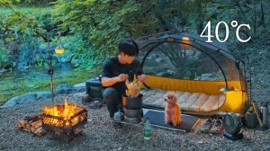 Классный кемпинг с палаткой и собакой, дровяная печь. Корейские бэксук и кимчи.