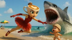 Балерина Капучино спасает малыша от акулы.