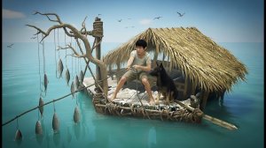 Выживание на плоту из мусора с собакой / Превращение океанского мусора в инструменты и ловлю рыбы