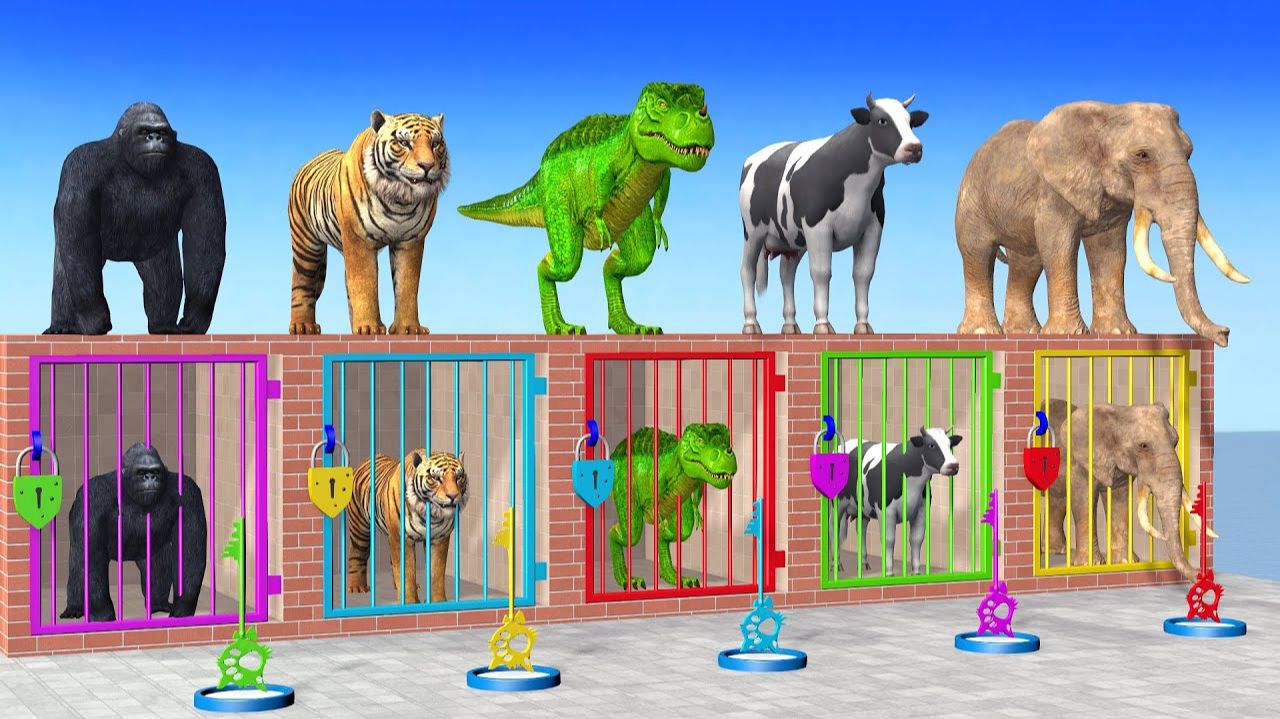 Long Slide Game With Cow Elephant Gorilla Hippopotamus Tiger - 3d Animal Game - Funny 3d Animals-18 смотреть онлайн