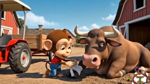 Обезьянка на ферме 🐒🐂 весёлые приключения и помощь друзьям | Детский 3D мультфильм