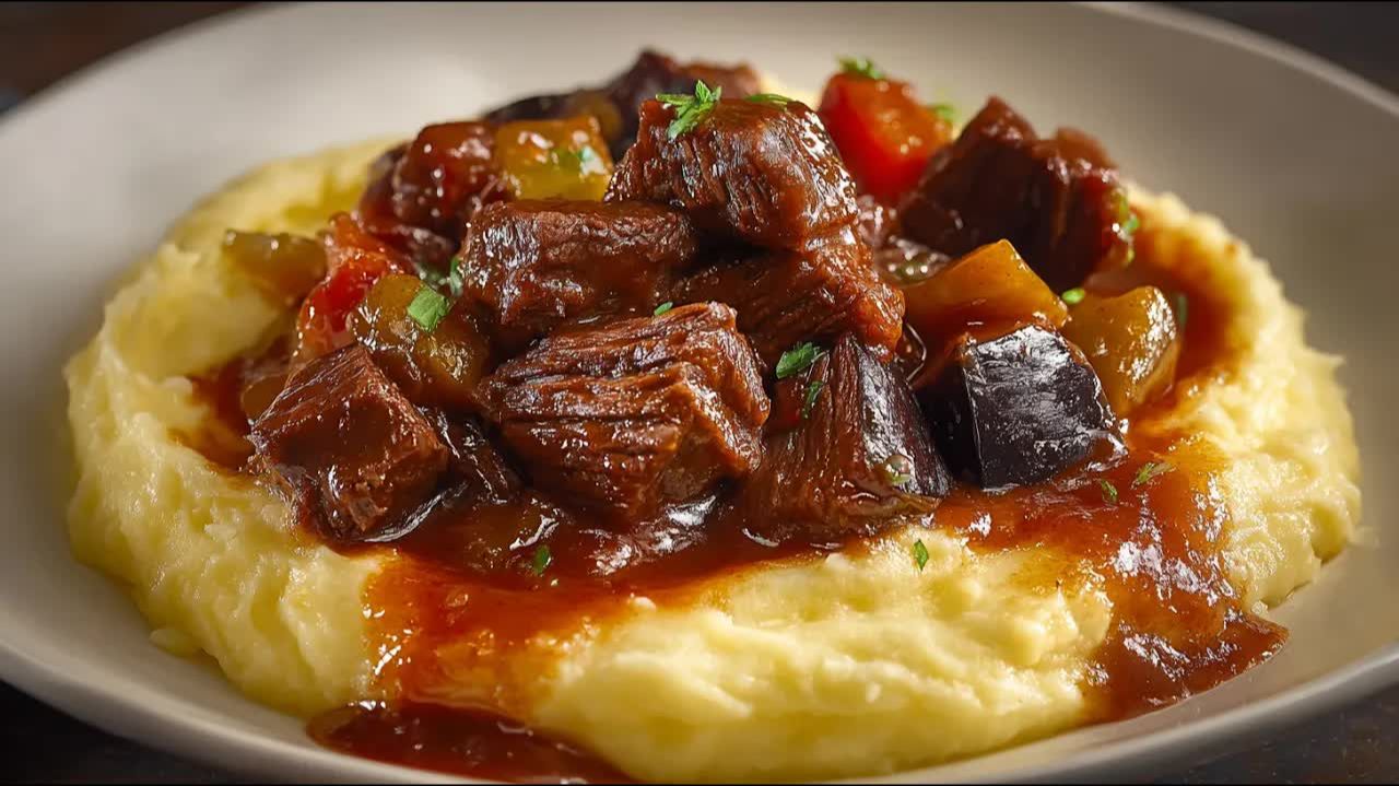 ГОВЯДИНА ПО-ДОМАШНЕМУ! Тушёная говядина с овощами! МЯСО ТАЕТ ВО РТУ + идеальное пюре смотреть онлайн