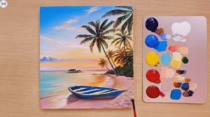 № 9 - побережье с пальмой и лодкой