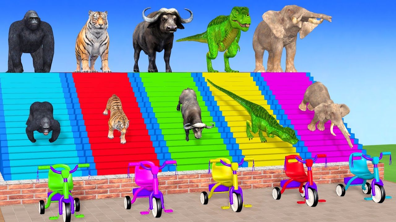 Веселые игры с слоном, гориллой, бегемотом, тигром - 3D игра с животными - Забавные 3D животные