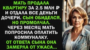 Мать продала квартиру за 2.5 млн рублей и отдала все деньги дочке. Сын обиделся, но промолчал...