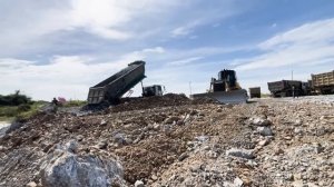 First Start Perfectly Project!! Landfill Delete Deep Pond By Dozer Pushing Rock & Dump Truck 25.5ton
