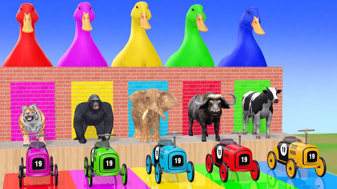 Long Slide Game With Cow Elephant Gorilla Hippopotamus Tiger - 3d Animal Game - Funny 3d Animals-16 смотреть онлайн