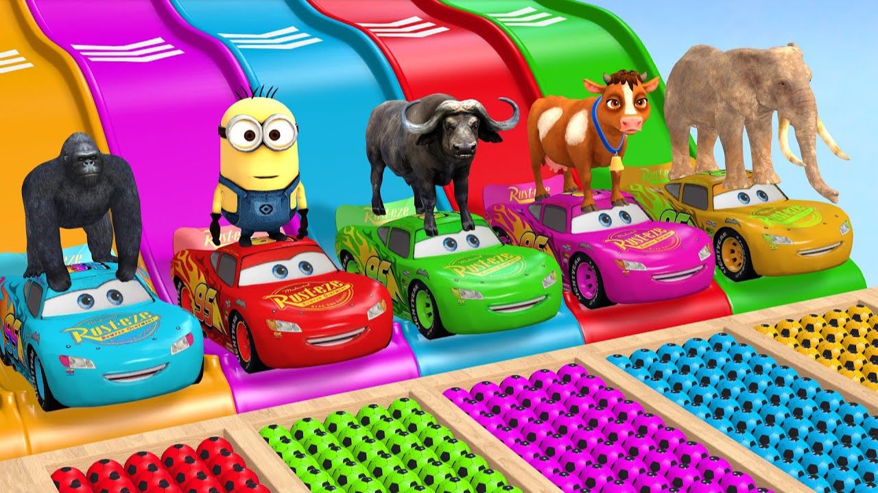 Long Slide Game With Cow Elephant Gorilla Hippopotamus Tiger - 3d Animal Game - Funny 3d Animals-15