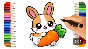 КАК НАРИСОВАТЬ ПРОСТОГО КАВАЙНОГО МИЛОГО ЗАЯЦА С МОРКОВКОЙ ШАГ ЗА ШАГОМ 🐇🥕