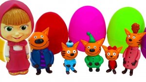 МАША и МЕДВЕДЬ + ТРИ КОТА открываем яйца киндеры Три кота Игрушки и Сюрпризы и Слаймы для детей