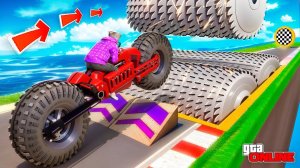 СМОЖЕТ ЛИ ЧИТЕРСКИЙ БАЙК ПЕРЕПРЫГНУТЬ ОГРОМНУЮ МЯСОРУБКУ В GTA 5? МОТОЦИКЛЫ - ЭКСПЕРИМЕНТЫ ГТА 5