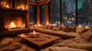 🔥 Уютная зимняя ночь у камина ❄️ Северное сияние и спокойный джаз