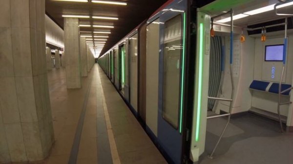 Moscow Metro Station Bulvar Rokossovskogo. (Sokolnicheskaya line, Line 1; Red Line)