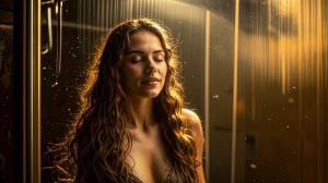 Вика моется в душе с прозрачной дверцей, вот заходит Степан...