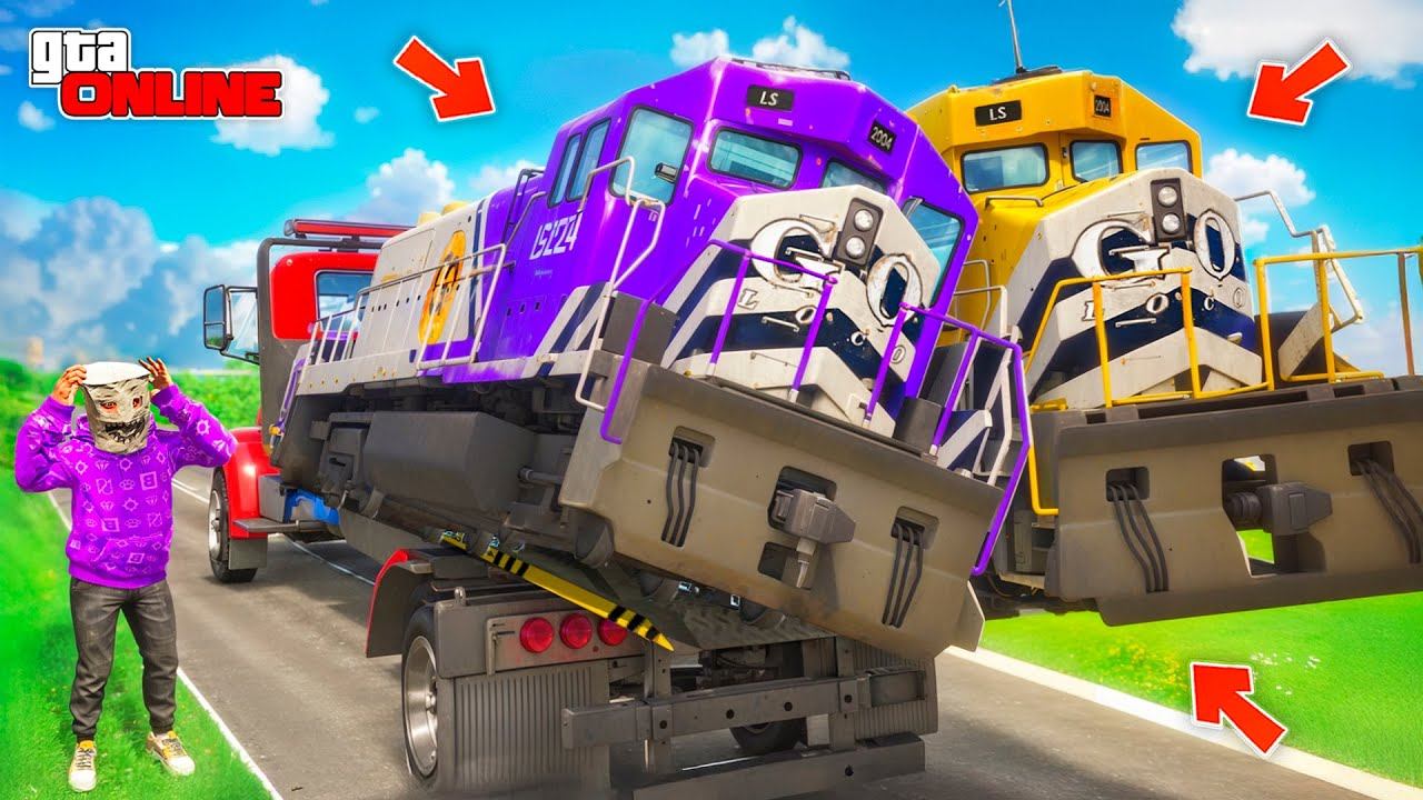 УГНАЛ 2 ОГРОМНЫХ ПОЕЗДА НА ЭВАКУАТОРЕ! БИТВА ЭВАКУАТОРОВ В ГТА 5 ОНЛАЙН | НАШЕЛ 3 ТАЧКИ смотреть онлайн