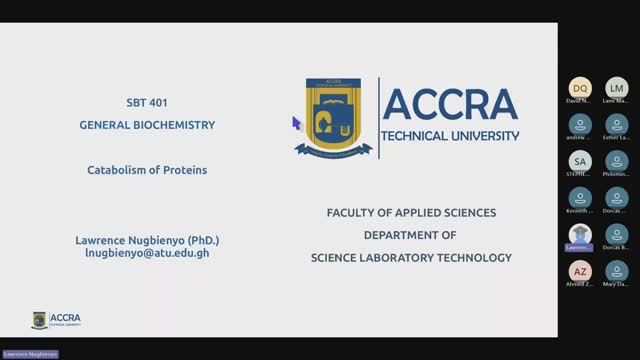 SBT 401 General Biochemistry (Weekend): Protein Catabolism