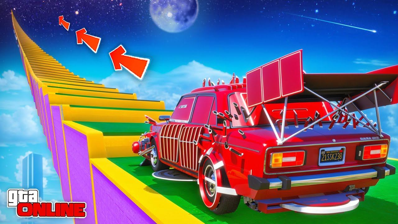 КАК ДАЛЕКО ЖИГУЛИ ИЗ АРЕНА-ВАР СМОГУТ ЗАБРАТЬСЯ ПО СТУПЕНЬКАМ ЛЕСТНИЦЫ В КОСМОС? ЭКСПЕРИМЕНТЫ ГТА 5 смотреть онлайн