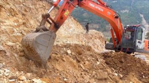 Excavator Backhoe Cutting Rocky Hillside to Build a Narrow Mountain Road ep-6