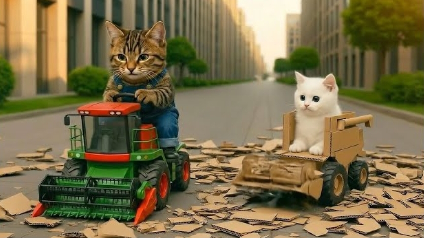 Картонный уборщик котенка разрушен, отец сделает новый. смотреть онлайн