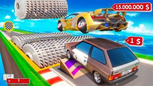 СМОЖЕТ ЛИ ДЕШЕВАЯ И ДОРОГАЯ ТАЧКА ПЕРЕПРЫГНУТЬ ОГРОМНУЮ МЯСОРУБКУ В GTA 5? ЭКСПЕРИМЕНТЫ ГТА 5