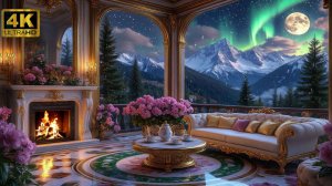 Камин 4K. Камин в роскошном доме для отдыха и медитации