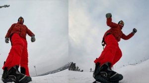 Склон, гора, сноуборд. Тест экшн камеры, тест креплений для сноуборда, тест сноуборда на склоне.