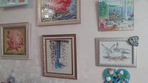 Оформила вышивку Чайка на окне в раму.mp4