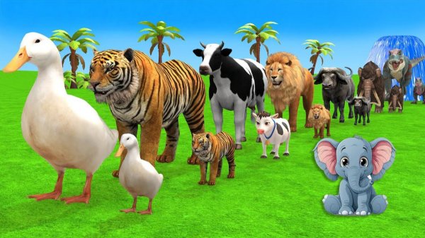 Мультики для детей и малышей. Яркая Веселая звериная ферма с Гусями и слонами. Мультики залипалки