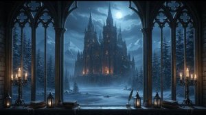 Зимний вид из окна средневекового замка ❄ ФОН ДЛЯ ПРОЕКТОРА: для сна, учебы и концентрации