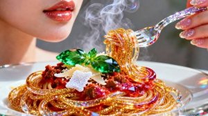 стеклянные спагетти от ИИ. залипательная еда