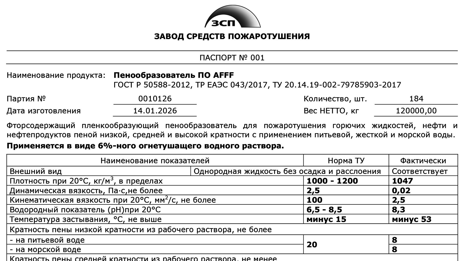 Пенообразователь AFFF (АФФФ) - AFFF 6%, AFFF 1%, AFFF 3%, Foam Concentrate AFFF-AR Lv