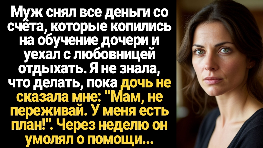 ИСТОРИИ ИЗ ЖИЗНИ/Муж снял все деньги со счёта, которые копились на обучение дочери и уехал с любовни смотреть онлайн