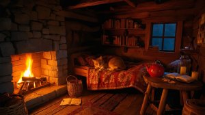 Зимняя ночь в хижине ❄️🔥Звуки камина, снежная буря и спящий кот — Уют, безопасность и глубокий сон