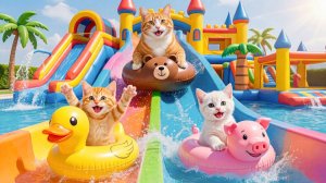 😹Мама кошечка со своим маленьким котёночком катаются в аквапарке с горки🔥