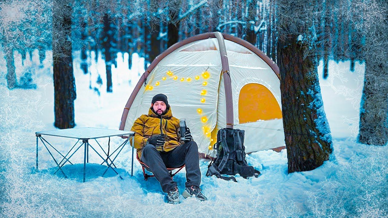 ⛺НОЧЬ в зимнем кемпинге. ВЫЖИВАНИЕ в палатке в ХОЛОДНОМ лесу ASMR смотреть онлайн