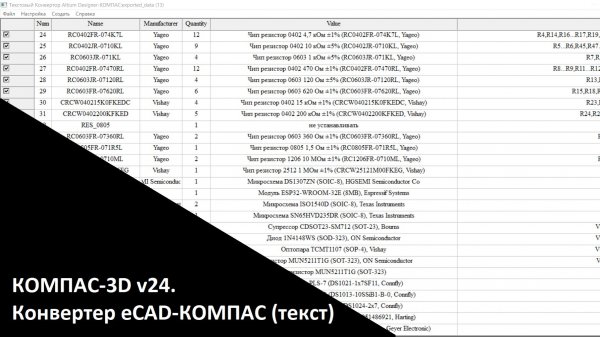 КОМПАС-3D v24. Конвертер eCAD-КОМПАС (текст)