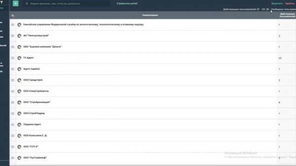 Модуль пользователи в системе Adept