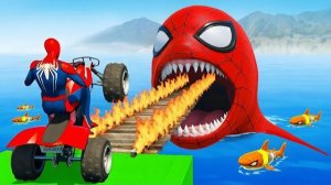 Человек-паук спасает Бэтмена против Венома на мотоцикле  в ГТА 5 Супергерой