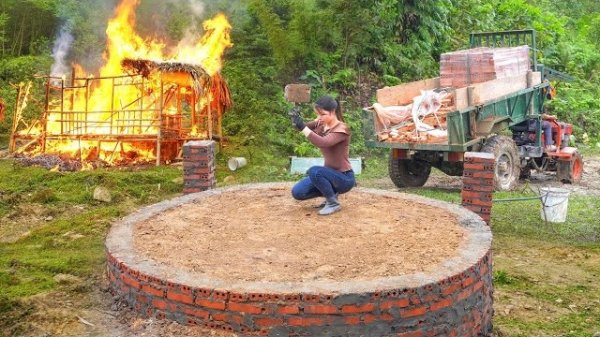 Бамбуковый домик сгорел дотла. Строю новый дом из кирпича и цемента. Серия 1. Ли Фук. Вьетнам