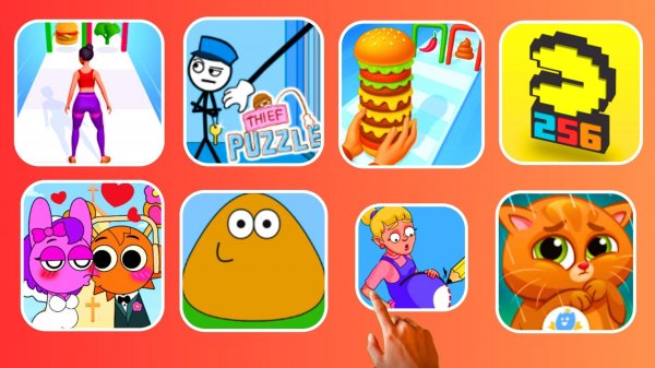 PAC-MAN & Twerk & Burger Master & Pou & Bubbu & Draw Puzzle