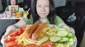 Мукбанг Макароны с баварскими сосисками + треш дегустация азиатских вкусняшек 4ч.
