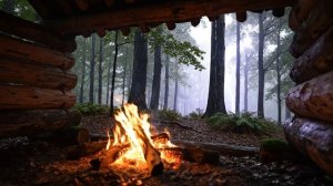 Ночной дождь с грозой в шалаше, голоса леса у костра (дождь, волк, филин, утка, кукушка)