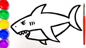Мультик раскраска для детей и малышей. Как нарисовать рисунок акулу