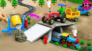 Мультфильм про трактор, строим бетонный мост для обеспечения безопасности движения поездов