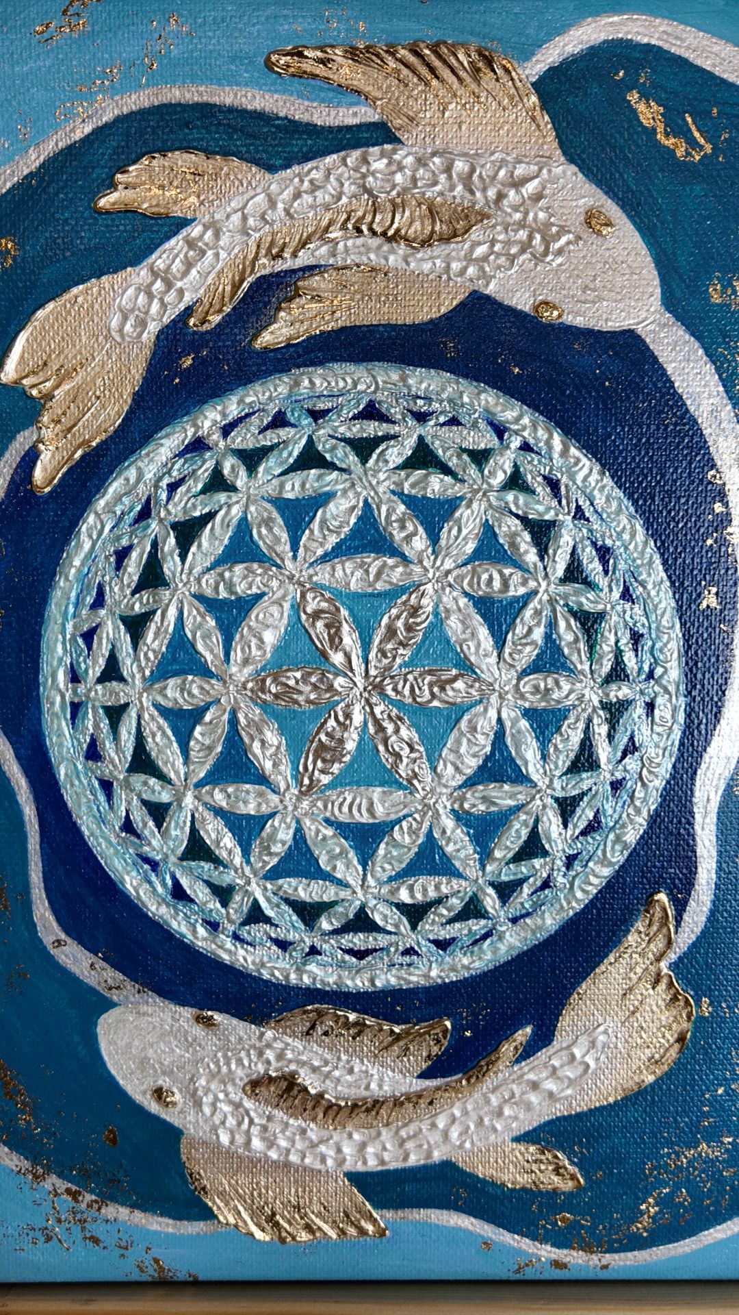 Цветок жизни и карпы. Презентация картины.