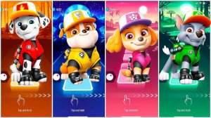 Мультики для Детей Щенячий Патруль Tiles Hop - МАРШАЛЛ, КРЕПЫШ, СКАЙ, РОККИ