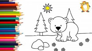 Мультик - раскраска для детей МИШКА В ЛЕСУ. Учимся как рисовать МЕДВЕДЯ с детьми // ОБУЧАШКА ТВ
