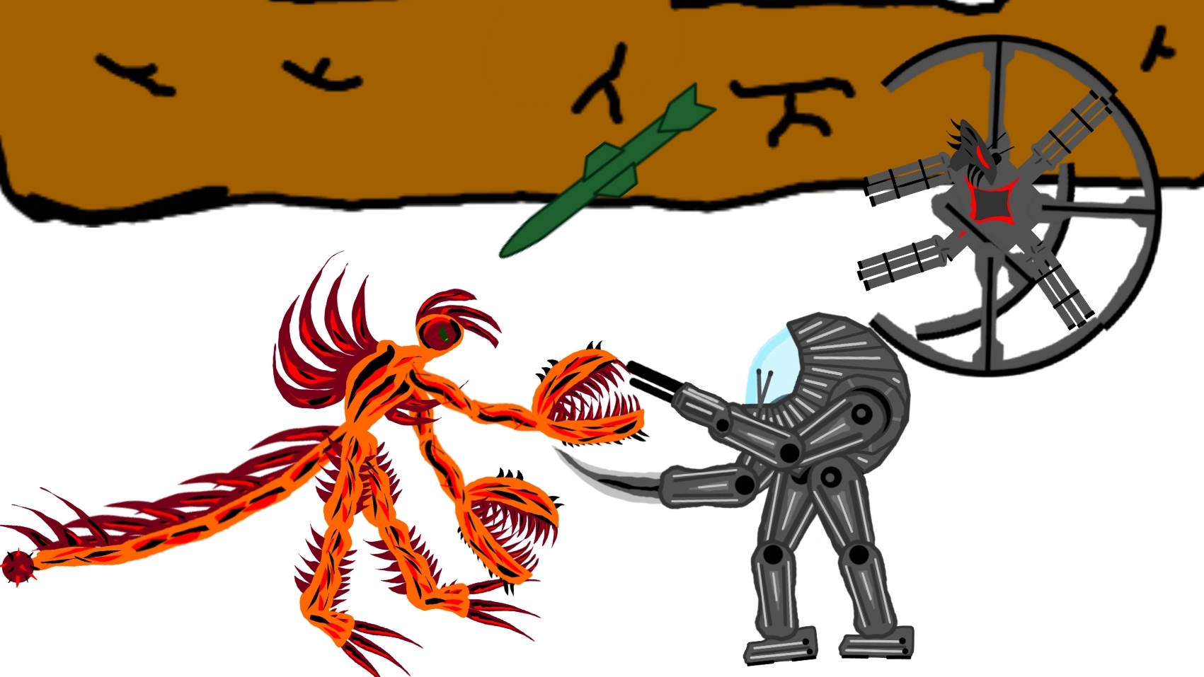 Стикмены и робаты против монстров 1сезон 2серия ракета в монстра робот003 и новый напарник робот001